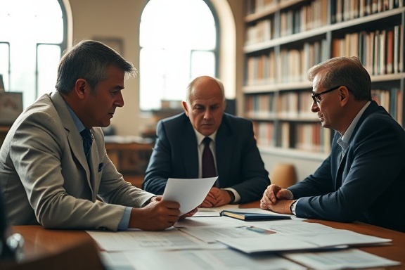 insightful JimBroad strategy, pensive expression, conducting market research, photorealistic, quiet library with a focus group, highly detailed, data sheets spread across table, soft focus, sepia tones, diffused sunlight, shot with a zoom lens.